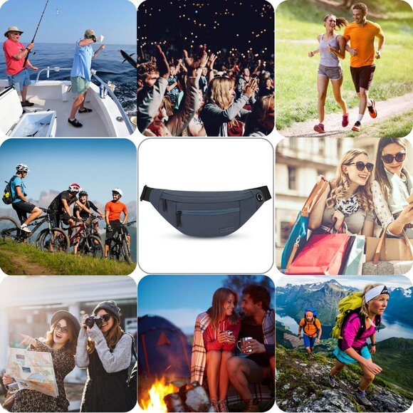 Women Men Dim Grey Large Crossbody Fanny Pack Belt Bag Hands-Free Waist Pack - Picture 7 of 7